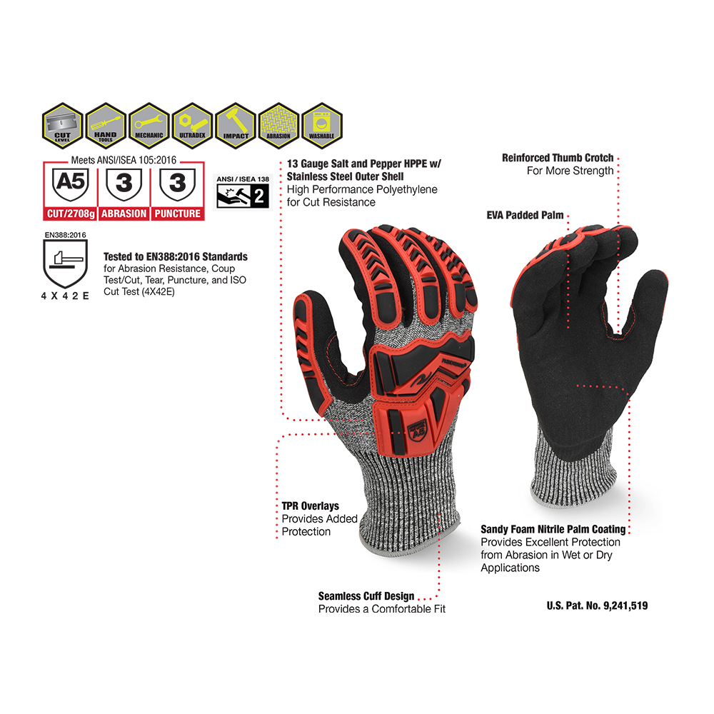 Radians RWG609 Cut Protection Level A5 Work Glove with Padded Palm